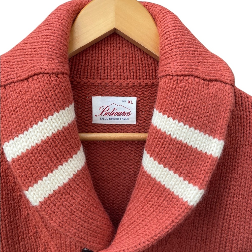 Bolivar Men's Orange Button-Up 100% Wool Sweater NEW - Picture 4 of 10
